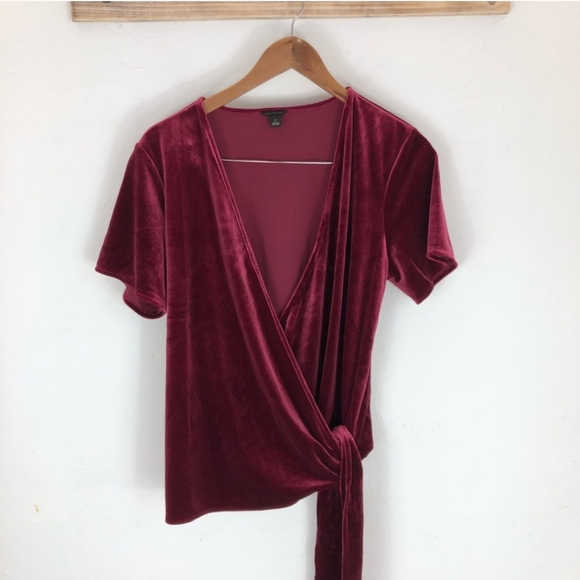 Ann Taylor Velvet Wrap Top - Picture 2 of 5